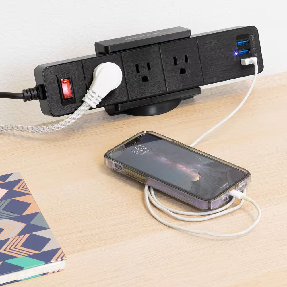 5 Ft. 3-Outlet Black Desktop Power Strip Surge Protector with 3 USB Ports