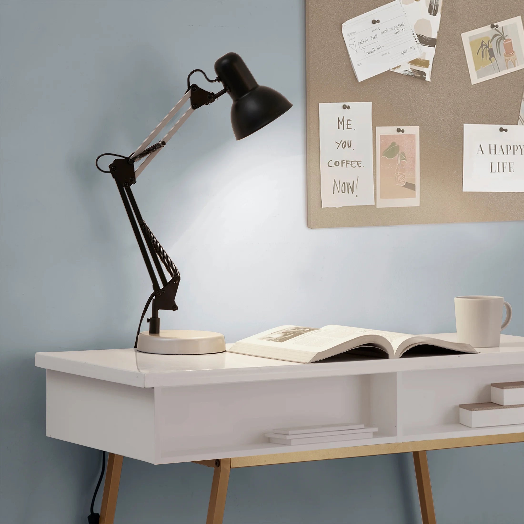 20" Modern Architect Desk Lamp, Metal, Black and Gray Colorblock