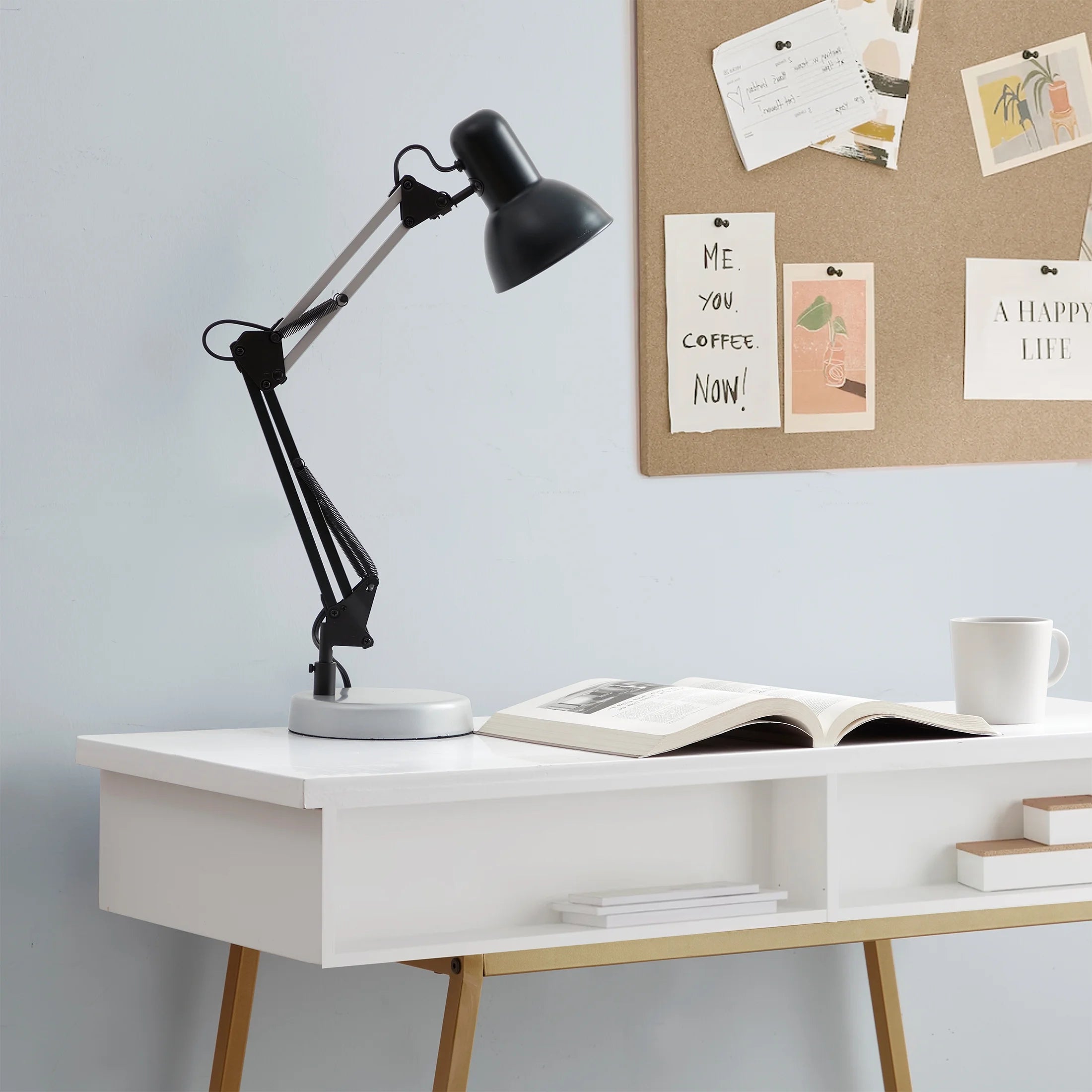 20" Modern Architect Desk Lamp, Metal, Black and Gray Colorblock