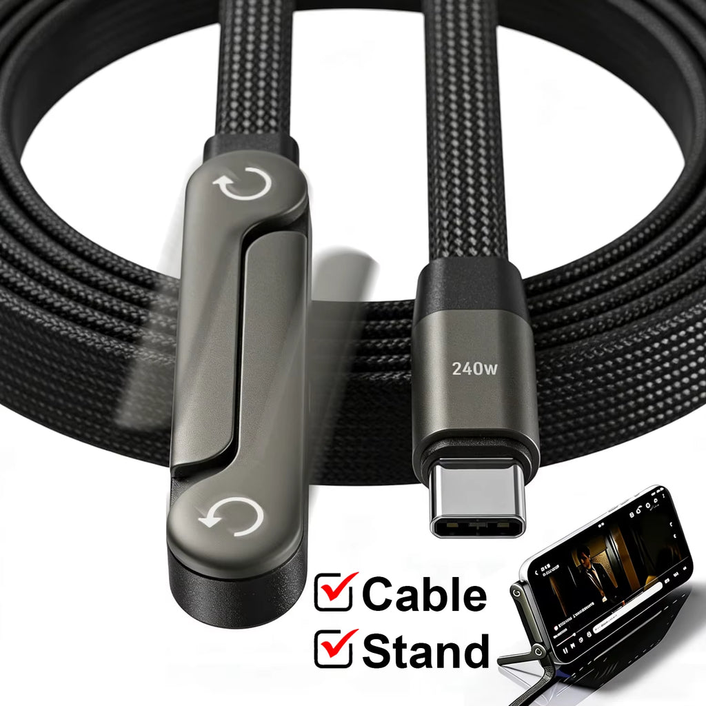 240W Type-C to Type C Cable Elbow Fast Charging Data Cable Foldable Stand Phone Holder for Iphone 17/16/15 for Samsung Charger