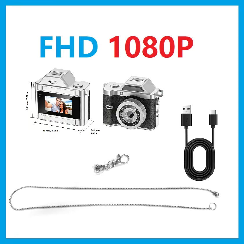 2026 FHD Retro Mini Keychain Camera Compact Thumb Pocket Digital Cam 1080P CCD Flash Magnetic Mount for Kids Travel Gift
